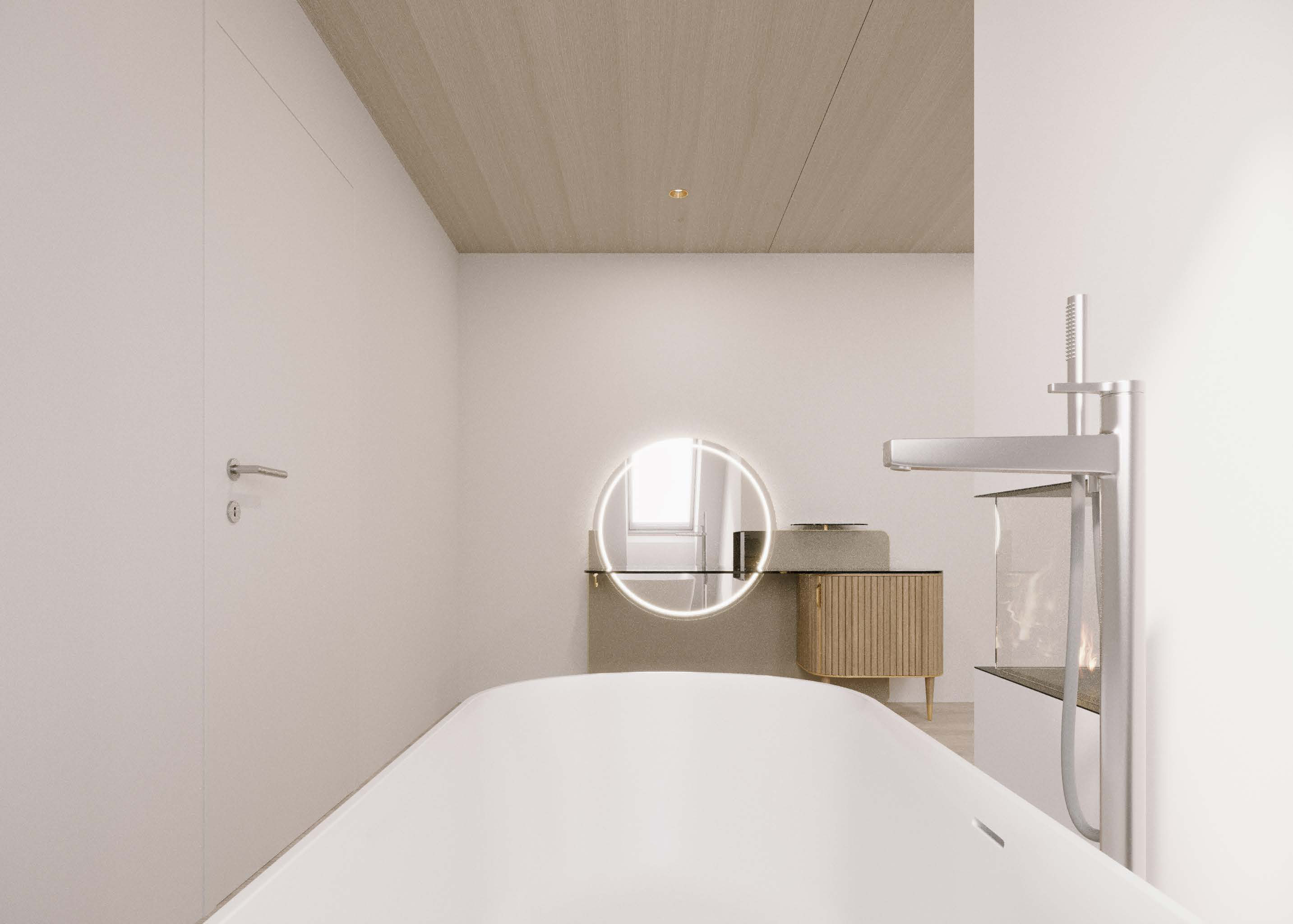 Attika Loft · Schlafzimmer mit Badewanne und Schminktisch · Ansicht 7