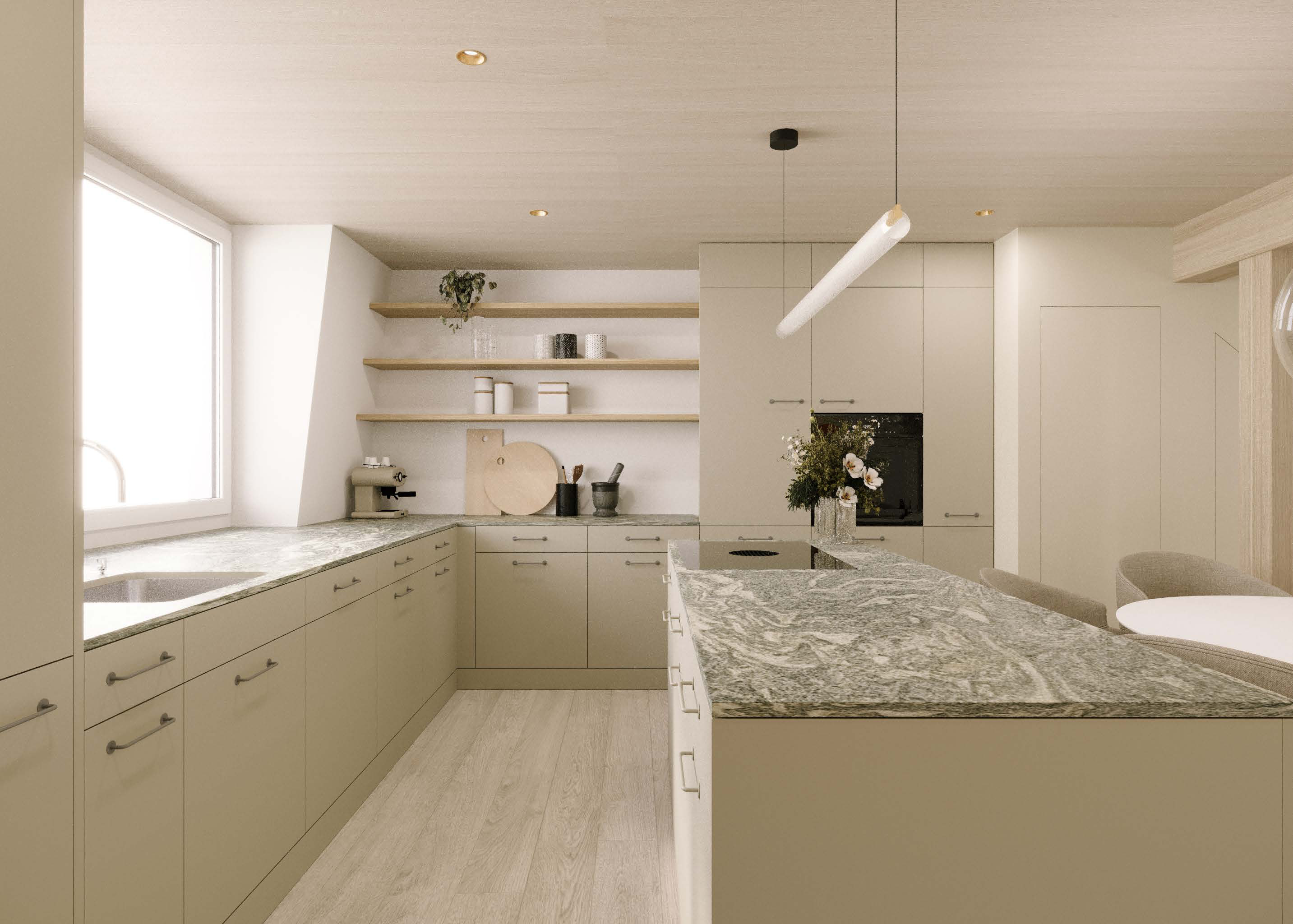 Attika Loft · Küche mit Kochinsel · zweite Ansicht